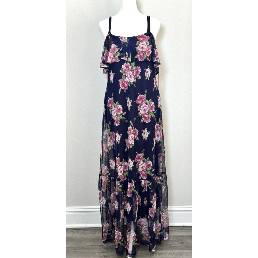 Nina Leonard Women’s Blue Floral Maxi Cottagecore Fairy Wimsey Maxidress Size L